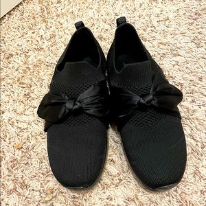 Black Sketchers Walking Shoe with Satin Bow